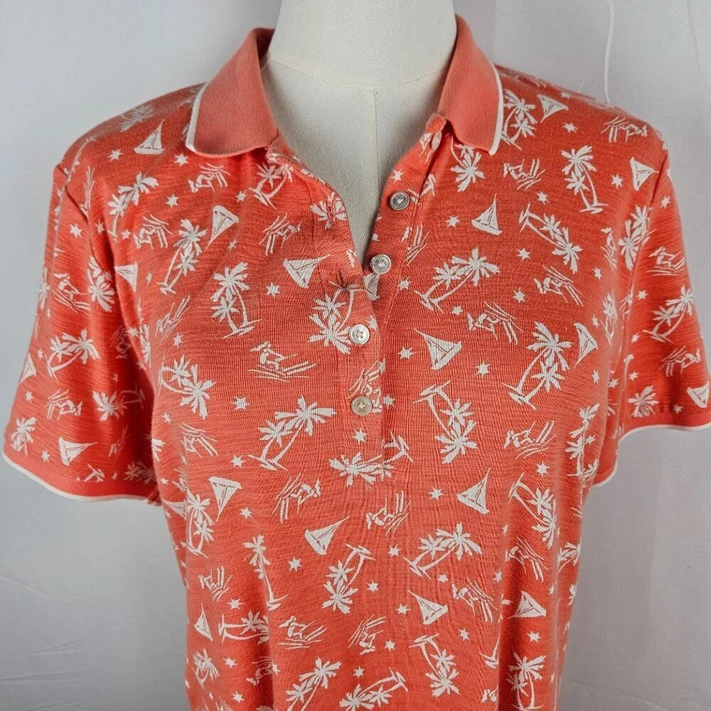 Tommy‎ Bahama Shipwreck Beach Polo Dress Medium Orange Tropical Coastal